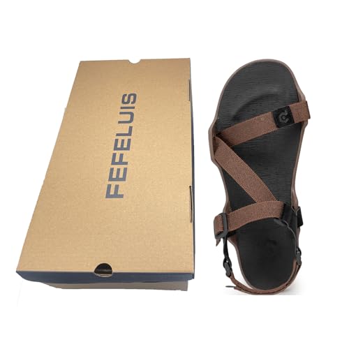 Pulltop Men's Wide Barefoot Sandals - Minimalist | Zero Drop | Ultralight Trail Running Hiking Sandals Adjustable Brown Size 14