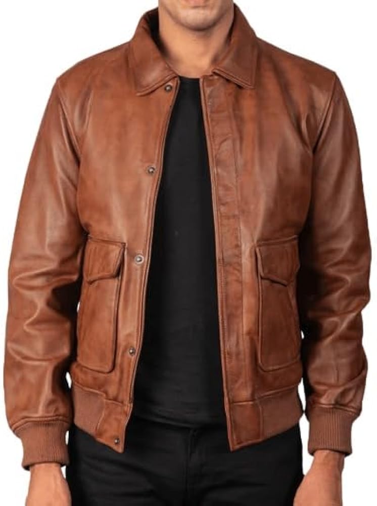 type A-2“Moores“XL“本革 “短丈“bomber jacket Men's Classic A2 Aviator WWII Flying Tiger Leather Jacket - Pilot