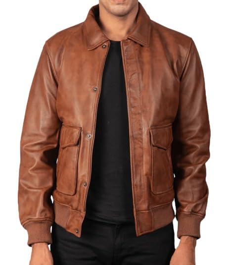 Men's Classic A2 Aviator WWII Flying Tiger Leather Jacket - Pilot Bomber Leather Jacket With Shirt Collar For Men 7