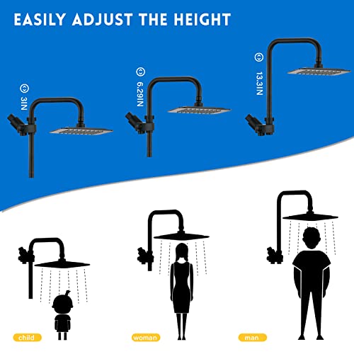 Ryamen Dual Shower Head Combo, Black 8'' High Pressure Rain/Rainfall Shower Head,5 Settings Adjustable Handheld Showers,With 15" Height Adjustable Slide Bar,Holder/59’‘ Hose #TOP1