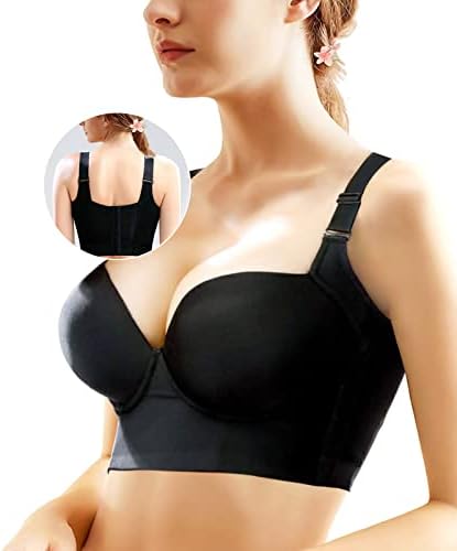 Runilut Women's Push Up Bra,Full-Coverage Underwire Bra,Hide Back Fat Deep Cup Bra,Smoothing T-Shirt Bra,Sculpting Uplift Bra Black 40D