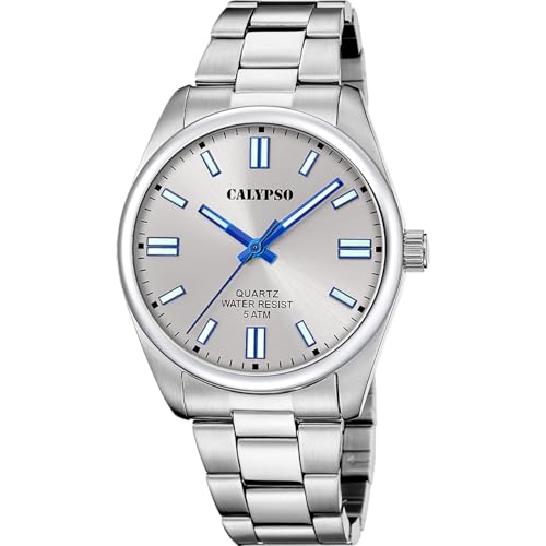 CALYPSO Reloj Hombre Analógico de Acero Inoxidable 316l Plateado   Movimiento de Cuarzo   Cristal Mineral de Alta Resistencia   Resistente al Agua 5 ATM K5862/2 Basic