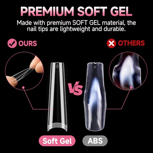 Image of UNA GELLA Extra Long Coffin Nail Tips No C Curve 504PCS XXL Coffin Nails Half Cover Long Coffins Gel Nails Tips Clear Fake False Nails Long Gel Extensions for Nail Art Salon Home DIY No Need File