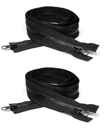 QLEUIFT Cremallera de Resina Mediana 8#, 100 cm Cremallera Deslizante Doble, Resina Doble Apertura Cremallera, Abajo Chaqueta Cremalleras, para Abrigo, Plumón, Chaqueta, Parka (2 pcs, Negro)