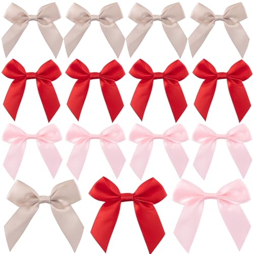 Mxxipp 15pcs Mini Ribbon Bows for Wrapping, Small Satin Ribbon Bow, Tiny Craft Bowknot Sewing Accessories for Flowers Cookie Wrapping Christmas Wedding Birthday Party Decoration- 3 Colors