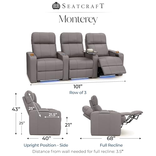 Image of Seatcraft Monterey Home Theater Seating Gray Row of 3