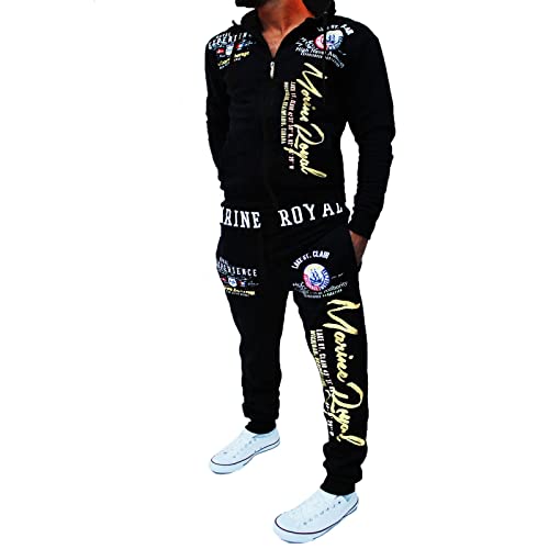 Image of HHGKED Men 's Casual Tracksuit Hooded Full Zip Elastic Waistband Sweatsuit Set