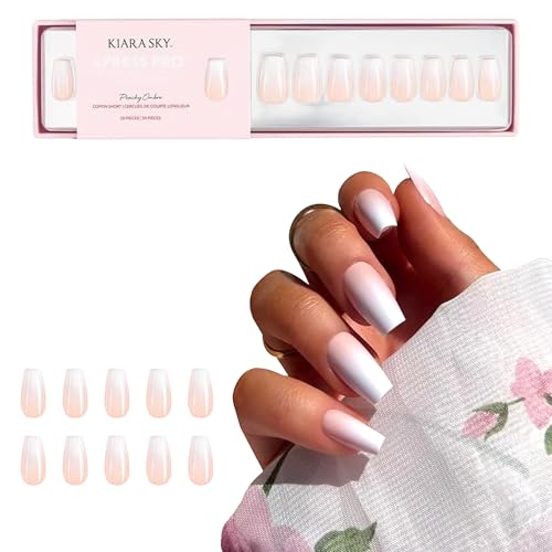 Kiara Sky Press On Nails | XPRESS PRO 100% Acrylic Nails | 30-Piece Kit Includes Nail Glue, Cuticle Pusher, File & Prep Pad | Coffin Short - Peachy Ombre