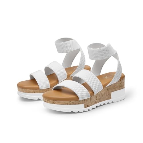 Image of Athlefit Women's Platform Wedge Sandals Summer Open Toe Elastic Ankle Strap Casual Flatform Sandals