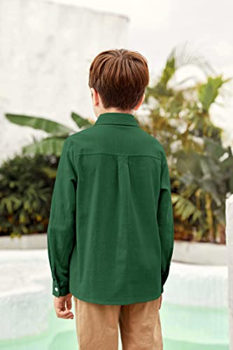 Ciaorbis Toddler Boys' Long Sleeve Dress Shirts Classic Collared Uniform Button-Down Tshirt Linen Top 3-4T Green #TOP2