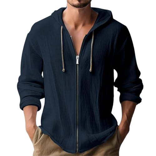 Zip Up Hoodie for Men Casual Long Sleeve Tops Solid Color Lightweight Hooded Cardigan Shirt 2025 Fall Clothes