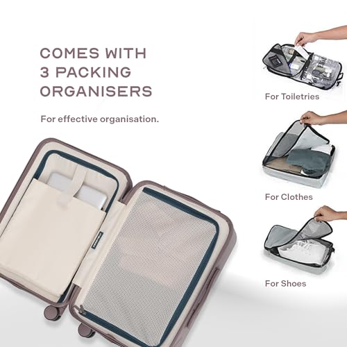 Image of Assembly Cabin Suitcase with 8 Spinner Wheels & TSA Lock, Internal Laptop Pocket, Polycarbonate Hard Shell Carry On Luggage for Weekend Getaways, Brown, 20-Inch