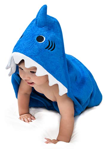 Comfytots Shark Hooded Baby Towel: 100% Organic Bamboo Animal Ear Hood Bath Towel For Baby Boys & Girls|Ultra Soft, Extra Absorbent Bath Towel For Babies & Toddlers #TOP3