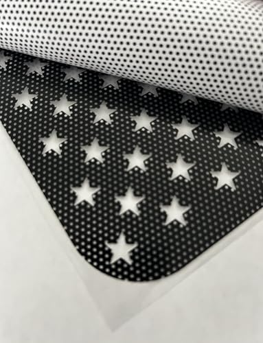 Image of Truck Rear Middle Window Perforated American Flag Decal - See-Through Matte Black Vinyl for Ford F150 (2015-2025) & F250 /F350 Super Duty (2017-2025) - Subdued Patriotic Rear Window Graphic 13 inch x 11 inch