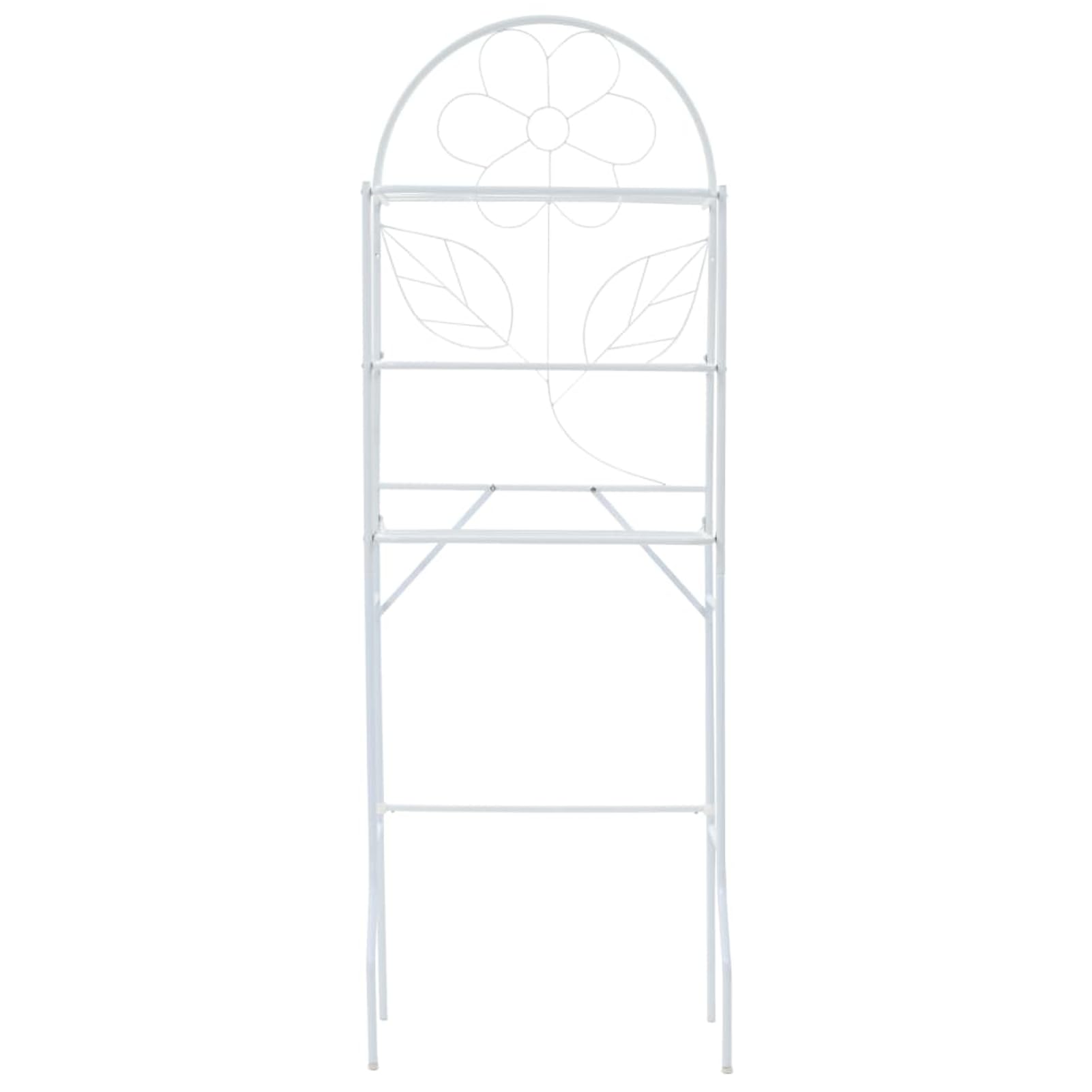 Gecheer Scaffale da Bagno, Scaffalatura Organizer 3 Ripiani Design Floreale, Acciaio Bianco 60x33x174 cm per Bagno, Lavanderia, Camera Ospiti