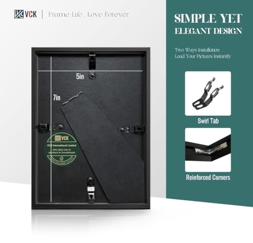Image of VCK 5x7 Picture Frame Black Metal, Real Glass, 4x6 Mat, for Portrait