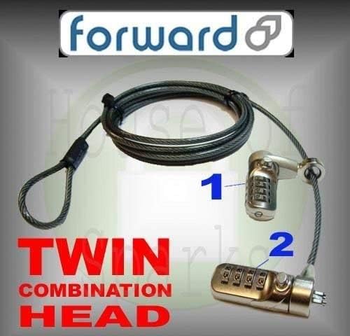 Forward TWIN HEAD Computer Security Slot Dual Combination Laptop/Notebook/PC Steel Cable Lock
