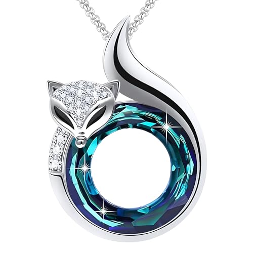 Collier renard argenté et cristaux bleus éclatants au design raffiné pour femme