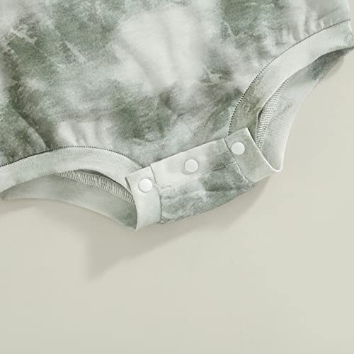 Infant Baby Girl Boy Crewneck Rompers Oversized Short Sleeve Letter Contrast Color T-Shirt Top Jumpsuit Summer Clothes (Green Tie Dye, 18-24 Months) #TOP4