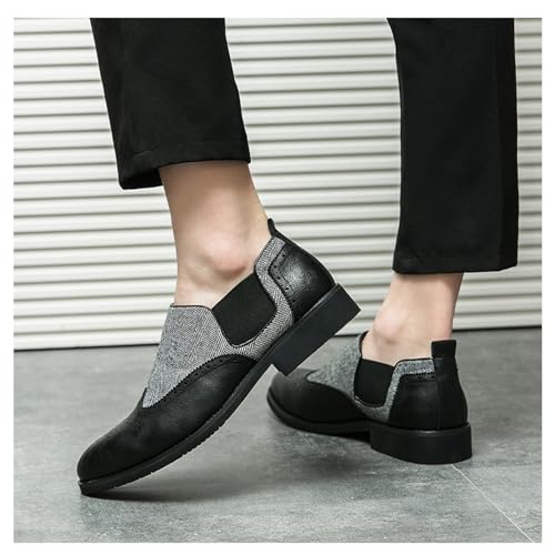 Mens Patchwork Two Tone Comfortable Slip On Dress Loafers Fashion Carving Punched Brogues Business Leather Shoes Round Toe Low Top Luxury Formal Walking Shoes3
