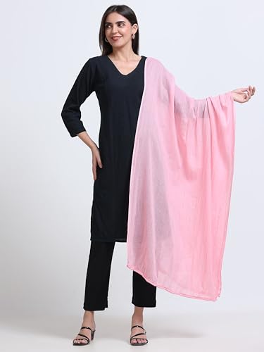 Image of Miraan Solid Pure Cotton Dupatta with Pom Pom Border, 2.25 meters length (DUPCOTTON)