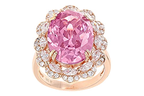 AFFY 18.27CTW Pink & White Simulated Diamond Vintage Wedding Engagement Ring In 14k Rose Gold Plated 925 Sterling Silver Jewelry For Women Ring Size -6