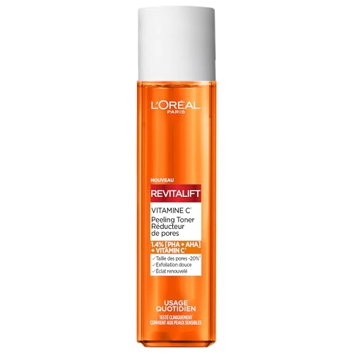 L'Oréal Paris - Exfoliante suave - Reductor de poros - Fórmula enriquecida con vitamina C - Aprieta los poros e ilumina la tez - Todo tipo de piel - Revitalift - 180 ml