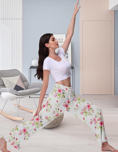 Image of Veseacky Women's Wide Leg Lounge Pants Yoga Pajamas Comfy Stretch Drawstring Pajamas Puls Size Dance Bottoms S-4XL