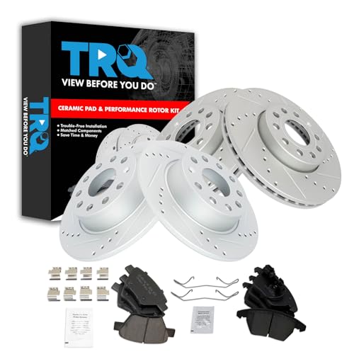 TRQ Front and Rear Brake Pad and Rotor Set Ceramic Drilled