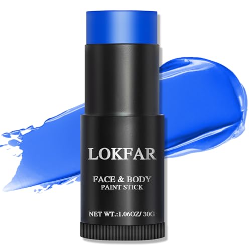 LOKFAR Blue Face Body Paint Stick, Eye Black Stick for Sports, Waterproof Full-Coverage Blue Face Makeup for Halloween Avatar Sally Smurf Mystique Cosplay Makeup