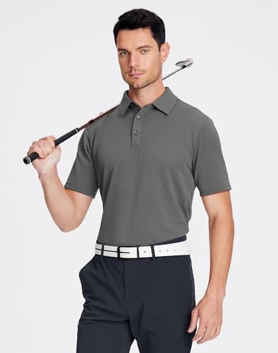 Alex Vando Mens Bubble Jacquard Polo Shirt Super Stretch Short Sleeve Polo Shirts for Men