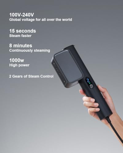 Image of G7 2-in-1 Professional 100-240V Dual Voltage Steamer for Clothes and Iron for Clothes, Just 1lbs Lightly, 8 Minutes of Continuous Steam, 1000W Portable Steamer for travel and home(black)