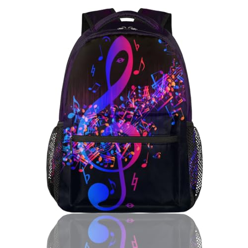 cfpolar Music Backpack for School, Purple Abstract Music Note Laptop Backpack Water Resistant Bookbag Computer Bag Travel Hiking Camping Rucksack Daypack Shoulder Bag for Teenager Boys Girls Kids