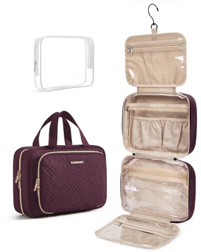 Image of BAGSMART Toiletry Bag Hanging Travel Makeup Organizer with TSA Approved Transparent Cosmetic Bag Makeup Bag for Full Sized Toiletries(Cherry Red