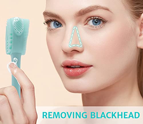 2 Pack Silicone Face Scrubber, 4 In 1 Facial Cleansing Brush, Handheld Face Wash Brush For Pore Cleansing, Gentle Exfoliating, Removing Blackhead , Blue And Pink #TOP4