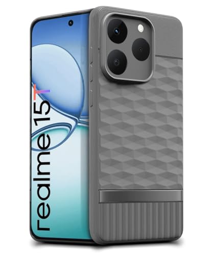 Image of WOW IMAGINE Back Cover for Realme 15T 5G | Realme Narzo 90 5G with Hexa Cube Design | Ultra Soft Rubberised Case | Inner Velvet Fabric | Matte Silicone Flexible Mobile Case | Camera Protection - Grey