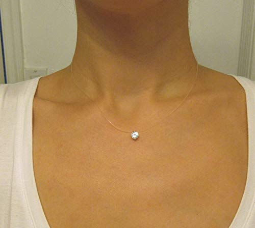 HandmadeFloating Crystal Pendant Bead, Solitaire Dot Necklace, Bridal Necklace Invisible Cord, Translucent Bridal Necklaces, Wedding Minimalist, Fishing line necklace, dainty necklace