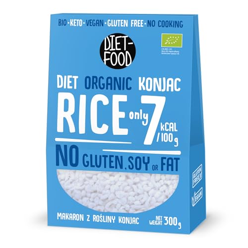 DIET-FOOD Bio Shirataki Konjak Sofort Reis Wenig Kohlenhydrate Wenig Kalorien Vegane Lebensmittel Fettfrei Sojafrei Glutenfrei Keto Freundlich Abnehmen Nudeln Reis 300 Gramm