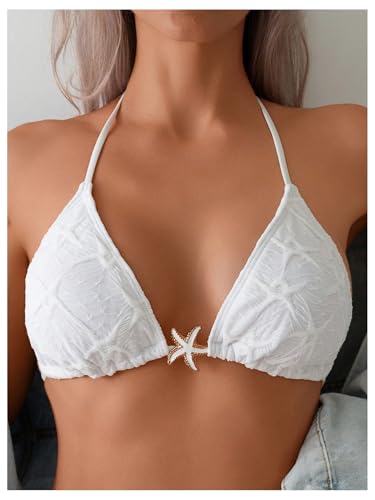 Bikini 2 pièces blanc texturé anti-marques de bronzage avec haut triangle et string m - 3