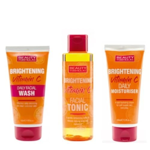 Beauty Formulas BRIGHTENING VITAMIN C Bundle BRIGHTENING Facial Tonic 150ml, Facial Wash 150ml, Daily Moisturiser 100ml, 3 Pieces