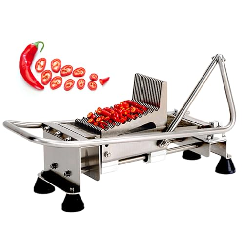 ZXCVBNMQ Picador de pimientos Rojos Comercial, Picador Manual de cebollas Verdes, Hoja de Acero Inoxidable, Picador de Verduras de 5 mm para Cocina de hogar y Restaurante