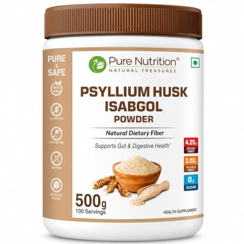 Image of Pure Nutrition Psyllium Husk Isabgol Powder, 500g | Natural Dietary Fiber Supplement | Supports Digestive & Gut Health | Helps Ease Irregularity & Bloating | Gluten Free, No Sugar Added