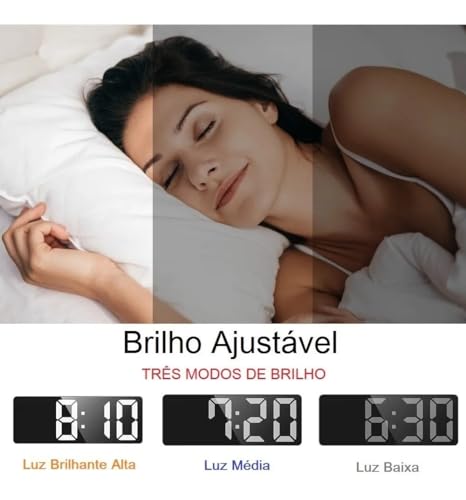 Relógio de Alarme Digital Verde, Relógio LED para Quarto, Relógio Eletrônico de Mesa com Display de
