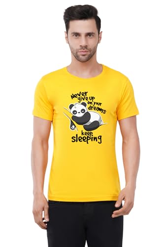 Image of Caseria Men's Cotton Printed T-Shirt -Dreams Keep Sleeping | 100% Cotton | Half Sleeves | Regular Fit | Printed | Round Neck | Graphic T Shirt
