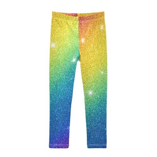 Girls Leggings Rainbow Glitter Gradient Kids Length Leggings Pants Toddler Athletic Soft Tights Trousers 4T