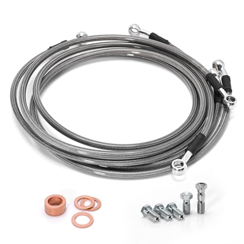 Hoypeyfiy 3 Pieces/Set ATV Stainless Steel Brake Lines Front Rear Braided Brake Lines Replacement for Yamaha Banshee 350
