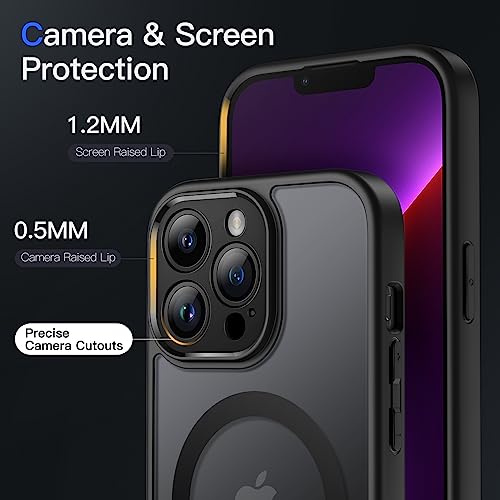 JETech Magnetic Case for iPhone 13 Pro 6.1-Inch, Compatible with MagSafe, Translucent Matte Back Camera Lens Full Protection Slim Shockproof Phone Cover (Black)