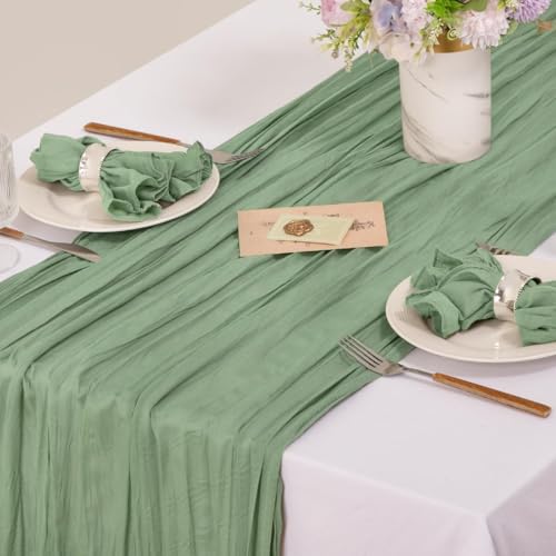 Image of Cloth Napkins Set of 10 21 inchx21 inch Reusable Cheesecloth Napkins Sage Green | Boho Rustic Dinner Napkins Washable Gauze Table Napkins Cloth Hemmed Edges for Wedding Bridal Shower Family Gathering Decor