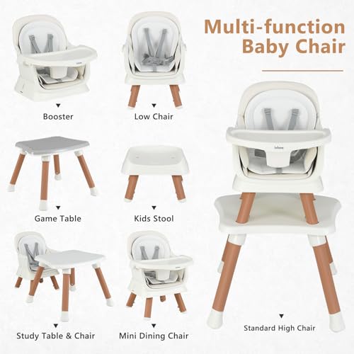 Image of INFANS 8 in 1 Baby High Chair, Convertible Highchair for Babies and Toddlers, Infant Dining Booster Seat, Building Block Table, Kids Stool Table Chair Set with Removable Tray
