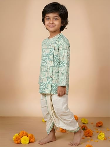 Image of POLKA TOTS 100% Cotton Elegant Traditional Dhoti Kurta Set for Baby Boys | Ultra-soft Cotton Ethnic Dress for Festivals and Weddings | Traditional Angrakha Dress for Kids Boys